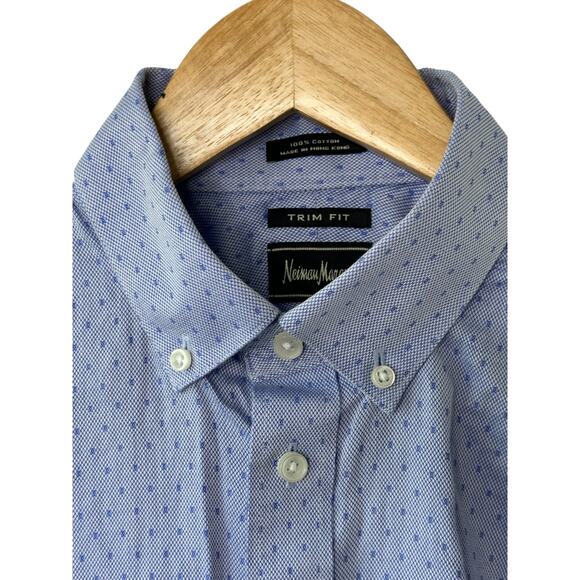 Neiman Marcus Blue Print TRIM Fit 100% Cotton Button-Up Shirt 15 1/2 32/33 - Picture 3 of 8